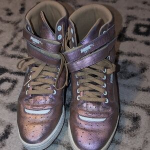 Puma Metallic High-Top Sneakers in Purple and Tan